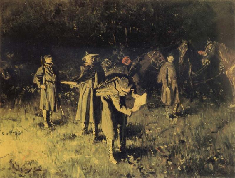 unknow artist Federal troops reading a message at fireside
